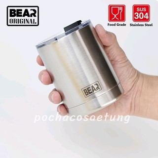 แก้ว BEAR 10oz Original สีเงินล้วน มาพร้อมฝาปิดกันน้ำ 304สเเตนเลสเกรดอาหาร ของเเท้