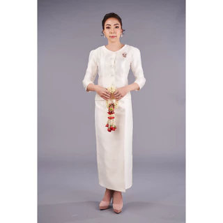 ชุดไทยจิตรลดา บรมพิมาน เรือนต้น สีขาวครีม สีงาช้าง อัดกาวทั้งชุด เกรดพรีเมี่ยม จิตรลดาสีขาวครีม