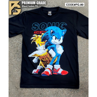 PG 80 Sonic เสื้อยืด ลายเมะ ตูน เกม ซีรี่ย์ สีดำ สกรีนแน่น ผ…
