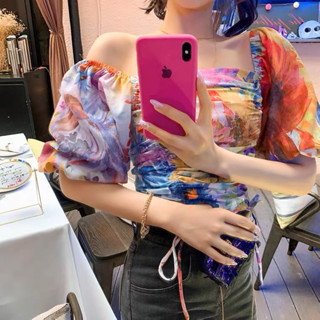 📦พร้อมส่ง💯งานเสื้อเพ้นสีสวยชิคสีสันสดใสโดดเด่นเนื้อผ้าลื่นใส่สบาย