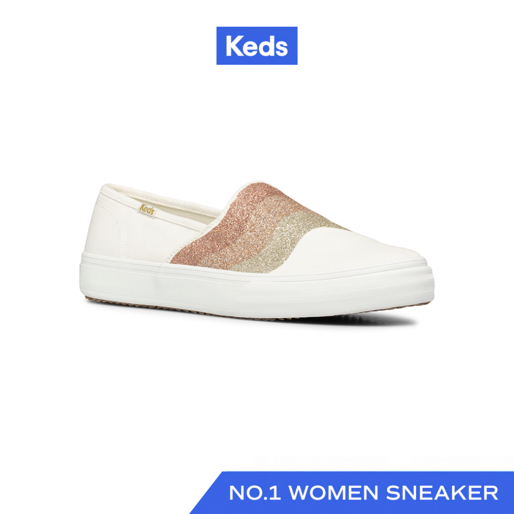 KEDS รองเท้าผ้าใบ แบบสวม รุ่น DOUBLE DECKER WAVE GLITTER CVS สีขาว ( WF65932 )