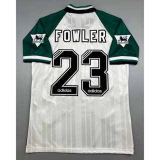 เสื้อบอล ย้อนยุค ลิเว่อพูล เยือน 1993 Retro พร้อมเบอร์ชื่อ 23 FOWLER อาร์มพรีเมียร์ลีค ก้างปลา ขาว-เขียว