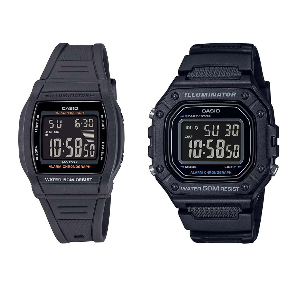 Casio Standard นาฬิกาข้อมือ สายเรซิน รุ่น W-201,W-201-1,W-201-1B,W-218,W-218H,W-218H-1B
