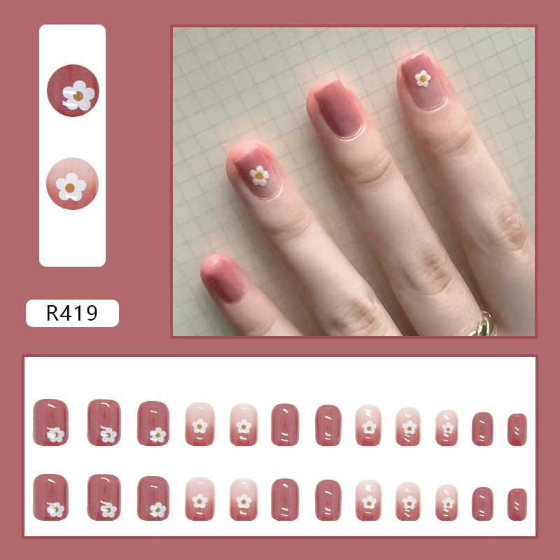 CICI ร้านไทย 【R417】พร้อมส่ง เล็บปลอมสีเจล24ชิ้น เล็บปลอมสำเร็จรูป ใหม่เล็บปลอมกันน้ำ