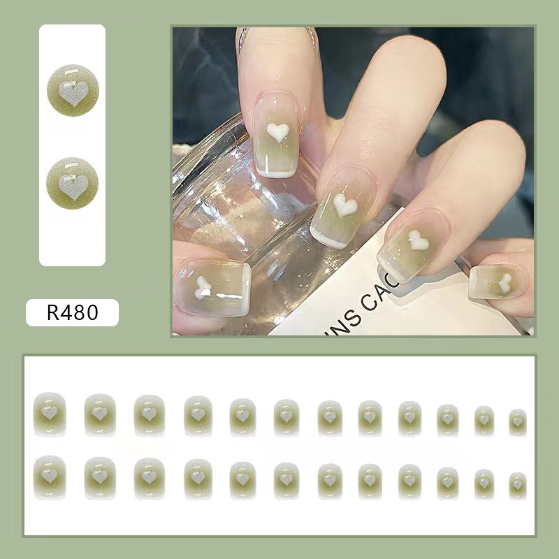 CICI ร้านไทย 【R480】พร้อมส่ง เล็บปลอมสีเจล24ชิ้น เล็บปลอมสำเร็จรูป ใหม่เล็บปลอมกันน้ำ