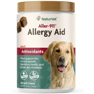 NaturVet Aller-911 Allergy Aid อาหารเสริมภูมิสุนัข ฟื้นฟูผิวหนังและขน เสริมภูมิต้านทาน สกัดธรรมชาติ [180 เม็ดขนม]