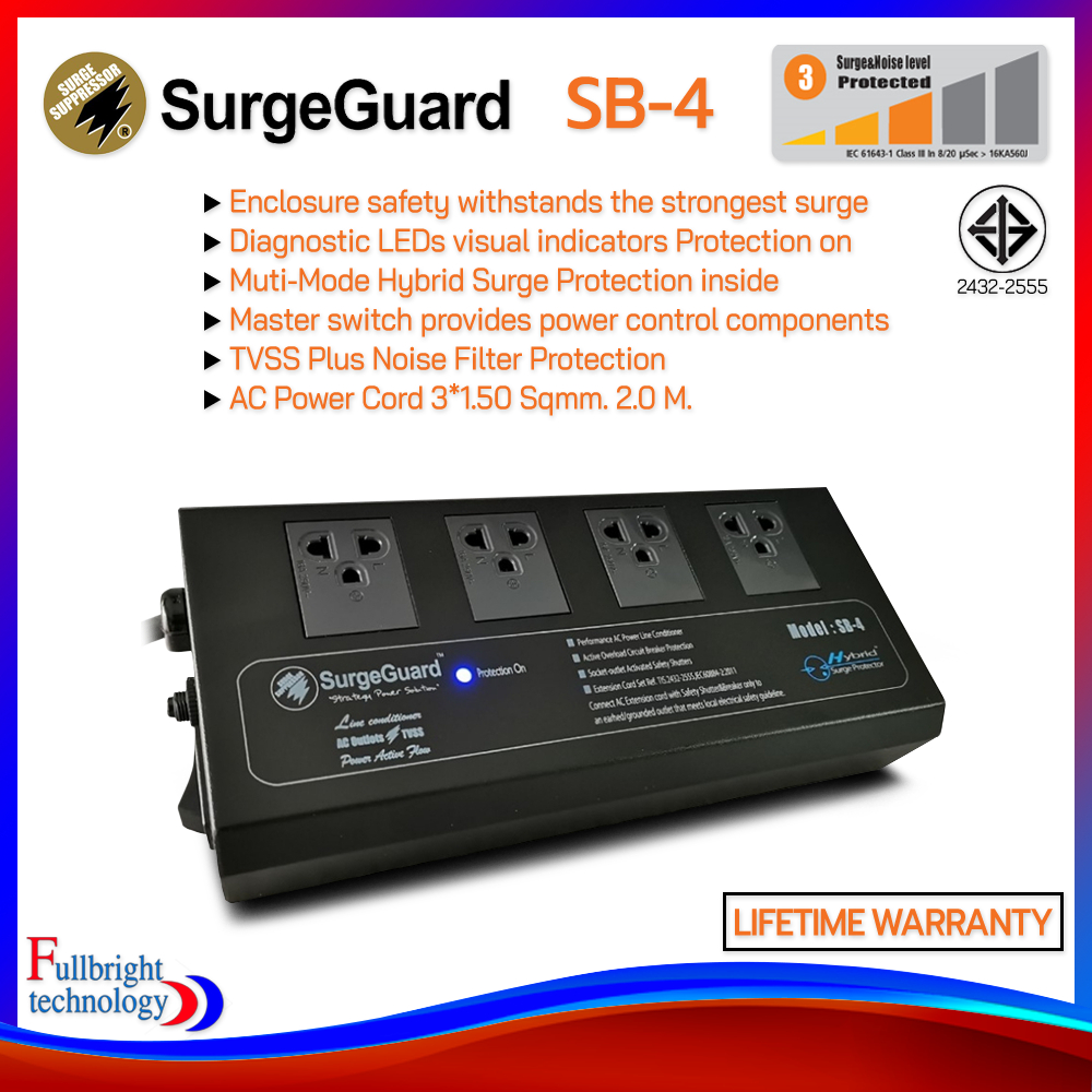 SurgeGuard SB-4 (Hybrid Surge Protector) ปลั๊กกรองไฟ ลดทอนไฟกระชากและลดทอนสัญญาณรบกวน รับประกัน