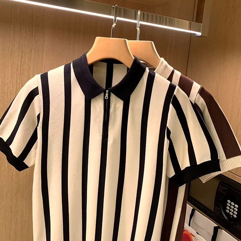 เสื้อโปโลคอปก ลายทางลง ผ้าหนา สไตล์เกาหลี C40 ราคา ถูกที่สุด ดีลบีเคเค แกลเลอรีภาพที่ 2