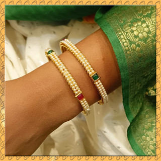 {**ส่งฟรี**} SMALL INDIA 🔆💠 Traditional Gold Plated Pearl Bangles กำไลข้อมือ 🔆💠 Women Jewelry