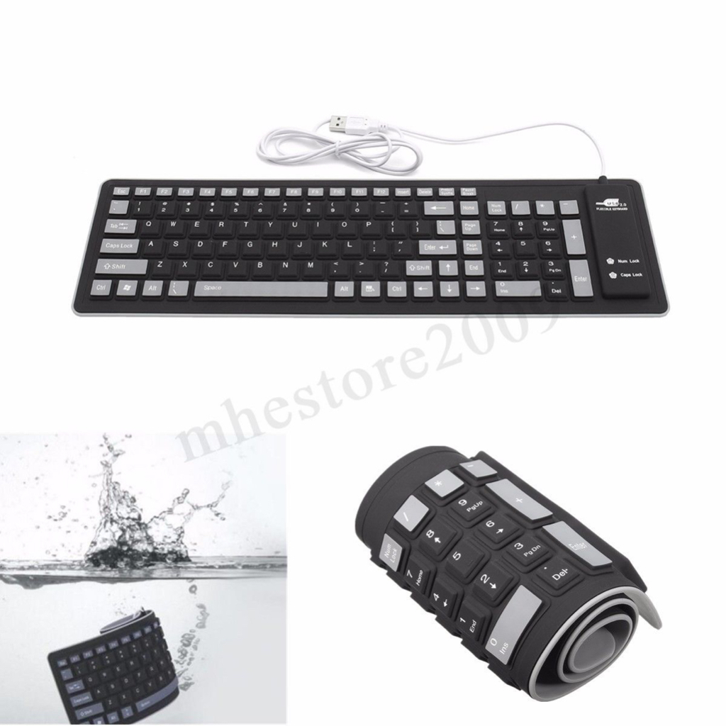✅คีย์บอร์ดยาง Keyboard Flexible Silicone USB Roll Up Waterproof Silent 103 Keys for Laptop ม้วนเก็บได้ กันน้ำพกพาสะดวก