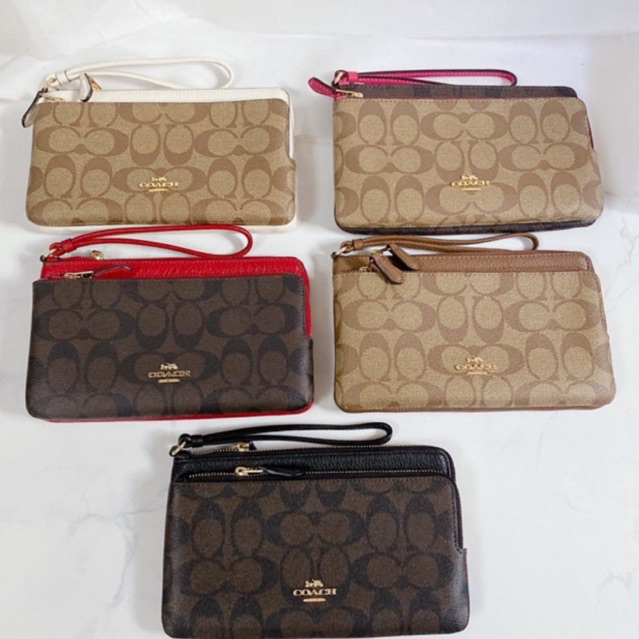 ✴️แท้ 💯% (หลายสี) DOUBLE ZIP WALLET WRISTLET  IN SIGNATURE CANVAS C5576