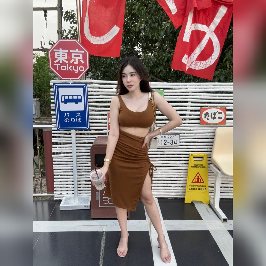 SpinnyHouse  ชุดเช็ต ไปทะเล 2ชิ้น เสื้อกล้าม+กระโปรงรูดข้าง ผ้านิ่มใส่บาย งานสวย   ชุดไปทะเล เยลลี่ ราคา ถูกที่สุด ดีลบีเคเค แกลเลอรีภาพที่ 5