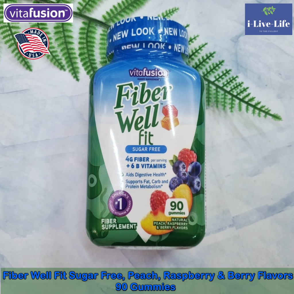 Vitafusion - Fiber Well Fit Vitamins Sugar Free,Peach,Raspberry & Berry 90Gummies ไฟเบอร์ แบบเม็ดเคี