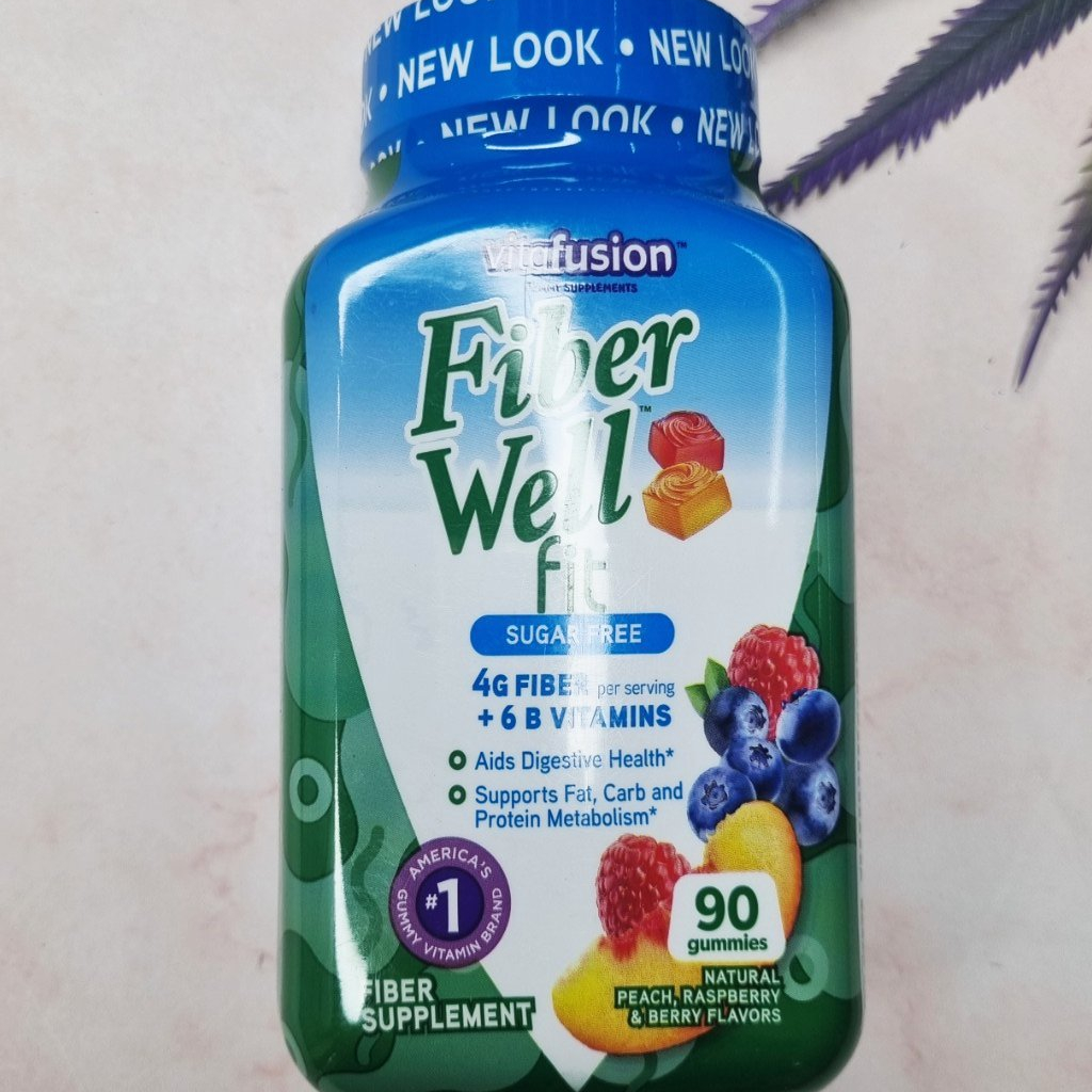 [Vitafusion®] Fiber Well Fit Vitamins Sugar Free, Natural Peach, Raspberry & Berry, 90 Gummies ไฟเบอ