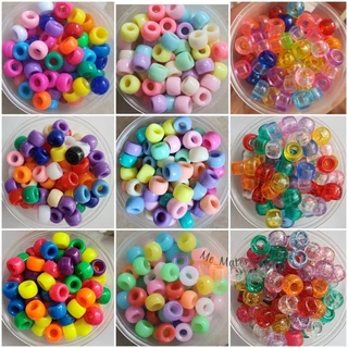 ลูกปัดกระดูกงู รูใหญ่ คละสี แพค 100เม็ด