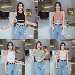 🔥เสื้อกล้ามครอปผ้ายูนิโคล่ ผ่าเอว ผ้านิ่มใส่สบาย Tag #Thongglom Code : T198🧸