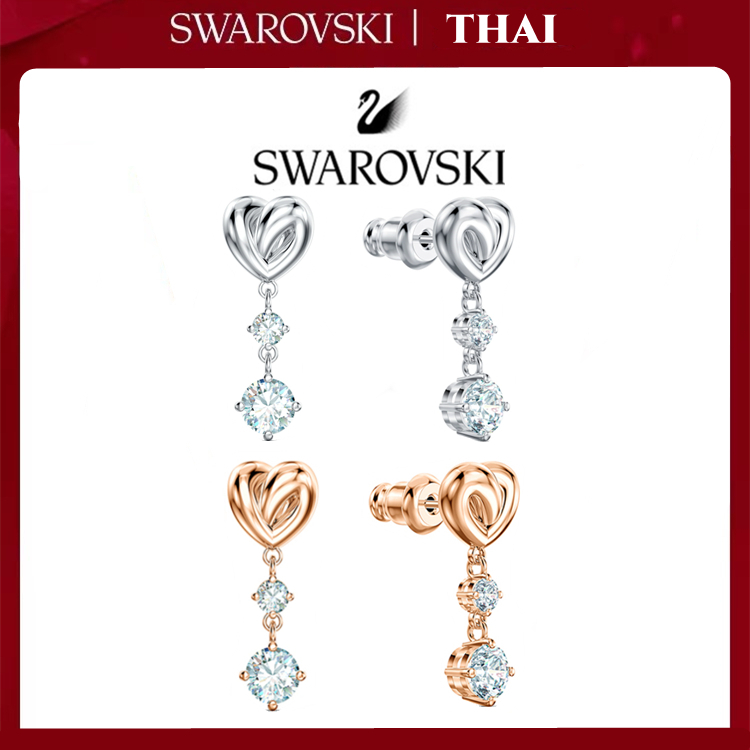 THAI Swarovsk ต่างหู ต่างหูจี้ แท้ Lifelong Heart drop-shaped earrings เครื่องประดับแฟชั่นสตรี ของแท้100%