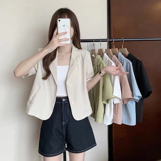 shop_sc เสื้อเบลาส์คอปก เสื้อสูท ทรงสั้นสไตล์เกาหลี ผ้าเบาบางใส่สบาย