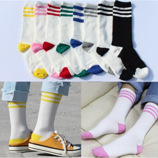 ถุงเท้าครึ่งหน้าแข้ง ลายทอมบอย 3 แถบ DJ Socks 3-stripe Longmok Socks L35251 - Love Green