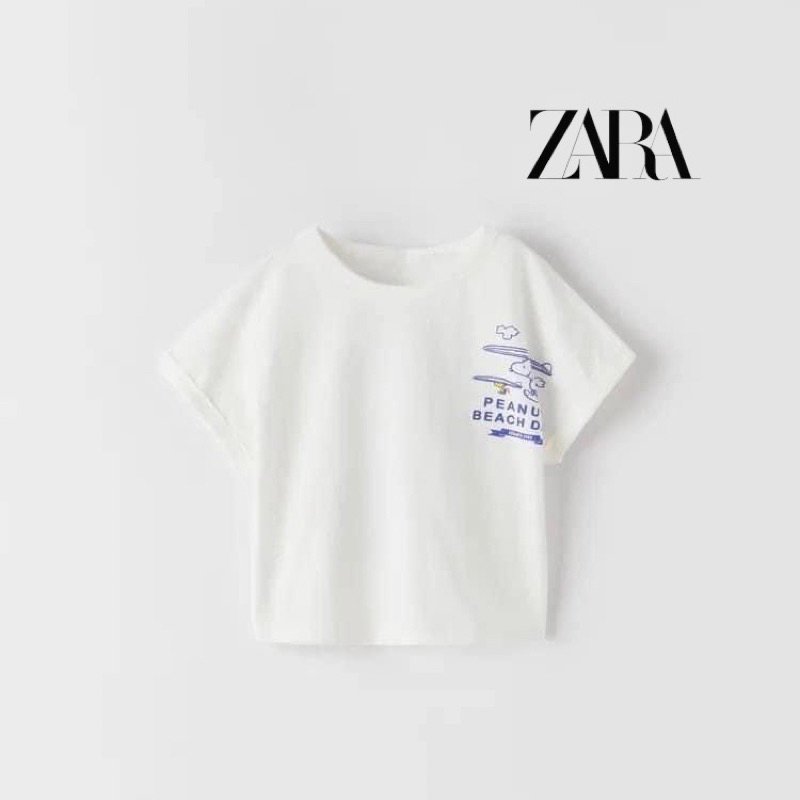 Zara เสื้อยืดเด็กสีขาวลาย Snoopy แบรนด์แท้ มือ 1 พร้อมส่ง