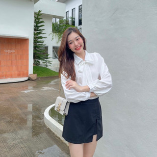 White bow long sleeve shirt🕊