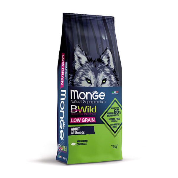 Monge B-Wild Low Grain Boar Adult อาหารสุนัขโตสูตรหมูป่า 12 กก.โลว์เกรน ธัญพืชน้อยกว่า 10%
