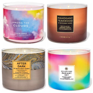 เทียนหอม  Bath and Body Works AMONG THE CLOUDS,RADIANT SKY,MAHOGANY TEAKWOOD,AFTER DARK 3 Wick Candle