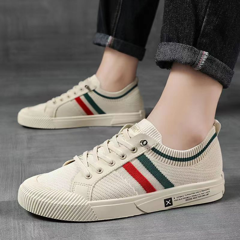 สินค้าพร้อมส่ง รองเท้าผ้าใบระบายอากาศของผู้ชาย แฟชั่นสบายๆ กันลื่นและทนต่อการสึกหรอ รองเท้าผู้ชายทอบิน