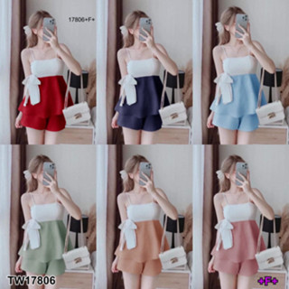 CS17806 Jumpsuit จั้มสูทสายเดี่ยว แต่งกระโปรงคลุม ติดโบว์ Jumpsuit Dress up a skirt with a bow