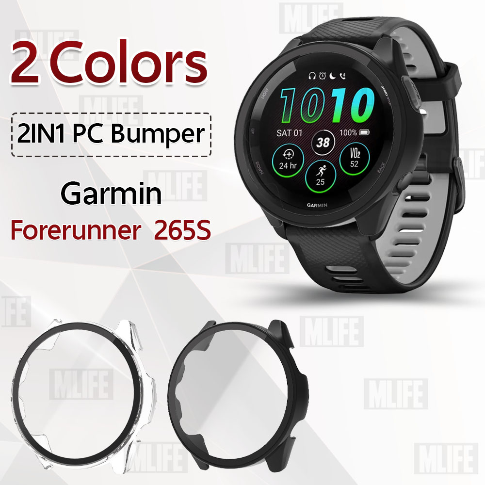 MLIFE - 2IN1 เคสบัมเปอร์ Garmin Forerunner 265S เคส กระจก สายนาฬิกา สายชาร์จ - Tempered Glass Bumper