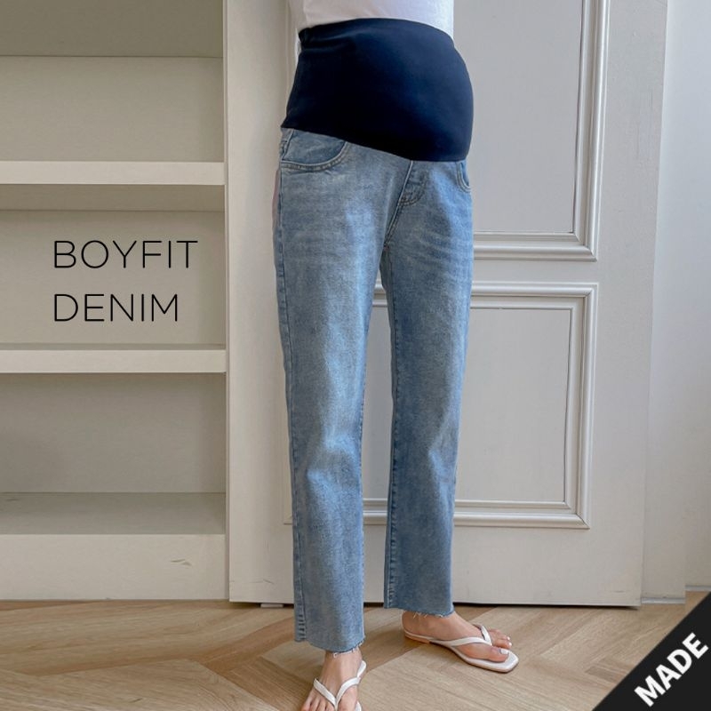 [พร้อมส่ง] Buying Office กางเกงพยุงครรภ์ขายาว Maternity Boyfit Denim Jeans Pants ยืดหยุ่น ใส่สบาย