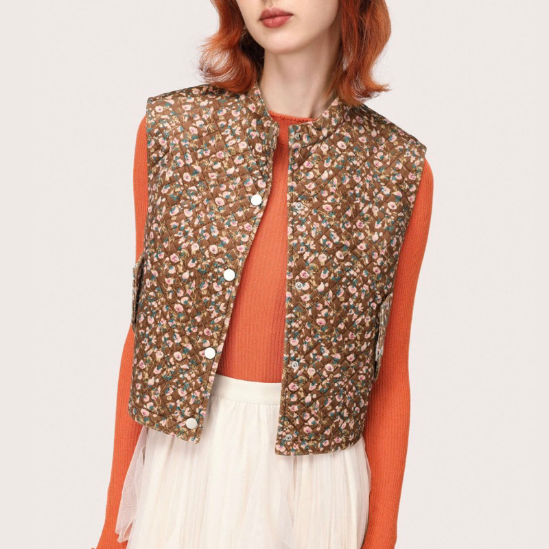 🧡 Cider flower vest sizeL | เสื้อกัักสีนำ้ตาลแบรนด์Cider ลายดอกไม้