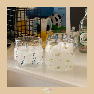 [พร้อมส่ง] 🍃 Niche flower small glass แก้วน้ำ แก้วใบสั้น