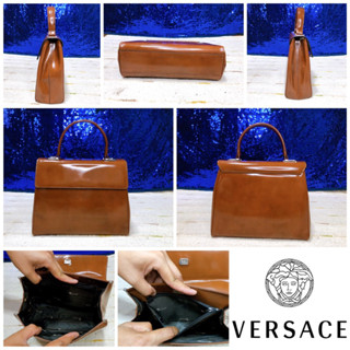 👝: GIANNI VERSACE Patent Leather Handbag Vintage แท้💯%