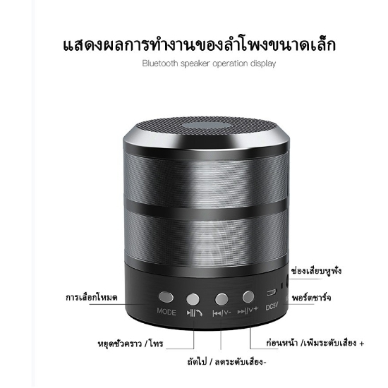 ลำโพงบลูทูธ WS887 ไมค์และลำโพงในตัว สนทนาได้ Mini Bluetooth รองรับ MP3 USB MicroSD