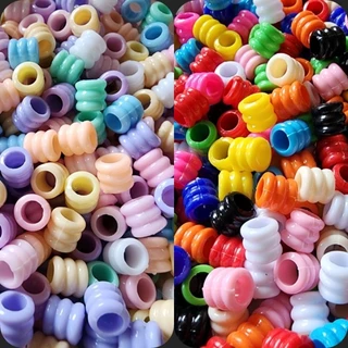 ลูกปัดตัวหนอน ใช้สำหรับตกแต่ง ปรับสายคล้องแมส คละสีพาสเทล คละสีสด แพค 100ชิ้น ลูกปัดรูใหญ่