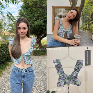 💫พร้อมส่ง💫Butterfly crop • เสื้อ ครอป ทรงผีเสื้อ ลายดอกไม้สีม่วง แบบคุณเลดี้ปรางค์ใส่ค่ะ สวย จึ้ง ต้องมีค่ะ