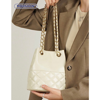 MOUSOON  Ringer chain bag สีครีม ของใหม่ ผู้หญิง ผ้าฝ้ายมัดปาก กระเป๋าสะพายข้างทรงถัง