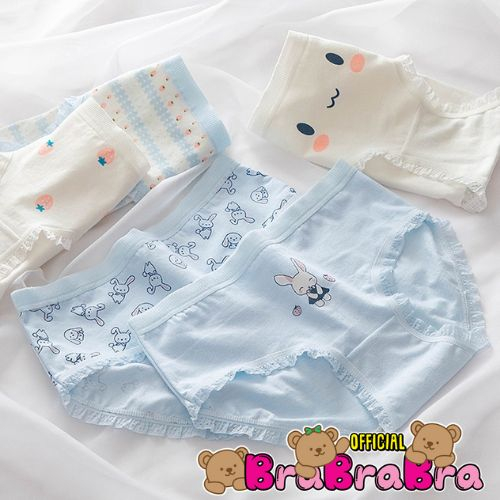 [ส่งจากไทย] 𝑩𝒓𝒂𝑩𝒓𝒂𝑩𝒓𝒂 #p-065 กางเกงชั้นในสตรีผ้าฝ้ายนุ่มระบายอากาศดีเอวกลางพิมพ์ลาย