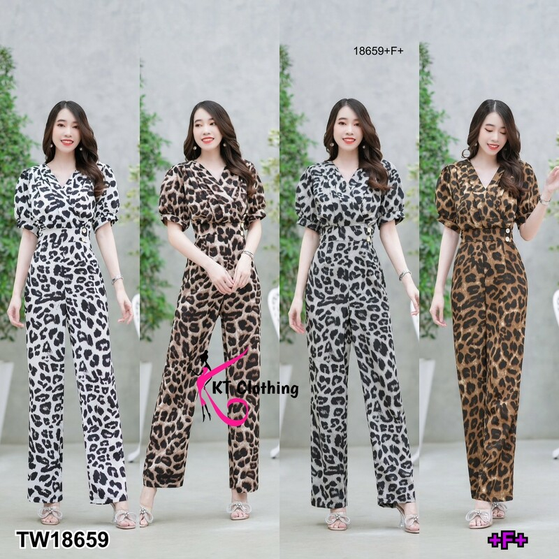 TT18659 Jumpsuit t จั้มสูท ขายาว จีบอกลายเสือ Jumpsuit t Jumpsuit, long legs, frills, tiger pattern