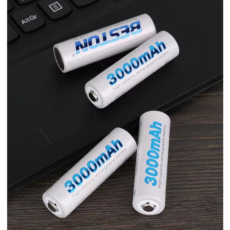 ถ่านชาร์จ AA BESTON 3000mAh 1.2V จำนวน 4 ก้อน ฟรีกล่องใส่ถ่าน คุณภาพสูง ราคาถูก