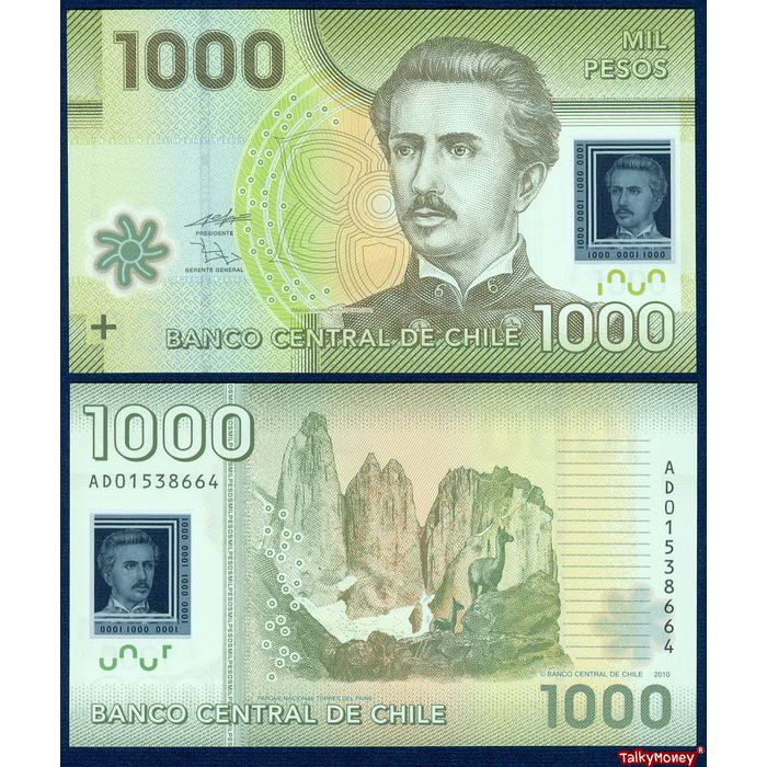 ธนบัตร ชิลี CHILE ราคา 1000 เปโซ รุ่นปี 2010 P-161 โพลิเมอร์ สภาพใหม่เอี่ยม 100% UNC สำหรับสะสมที่ระลึก
