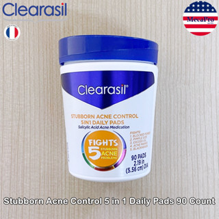 Clearasil® Stubborn Acne Control 5 in 1 Daily Pads 90 Count แผ่นเช็ดทำความสะอาดใบหน้า ลดการเกิดสิว