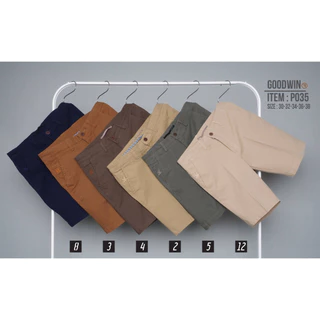 ⚡GW⚡P035 กางเกงขาสั้น ผู้ชาย สามส่วน ผ้ายืดคอตต้อน สีพื้น ยาว 18-20 นิ้ว ไซส์ 30-38 Goodwin Brand