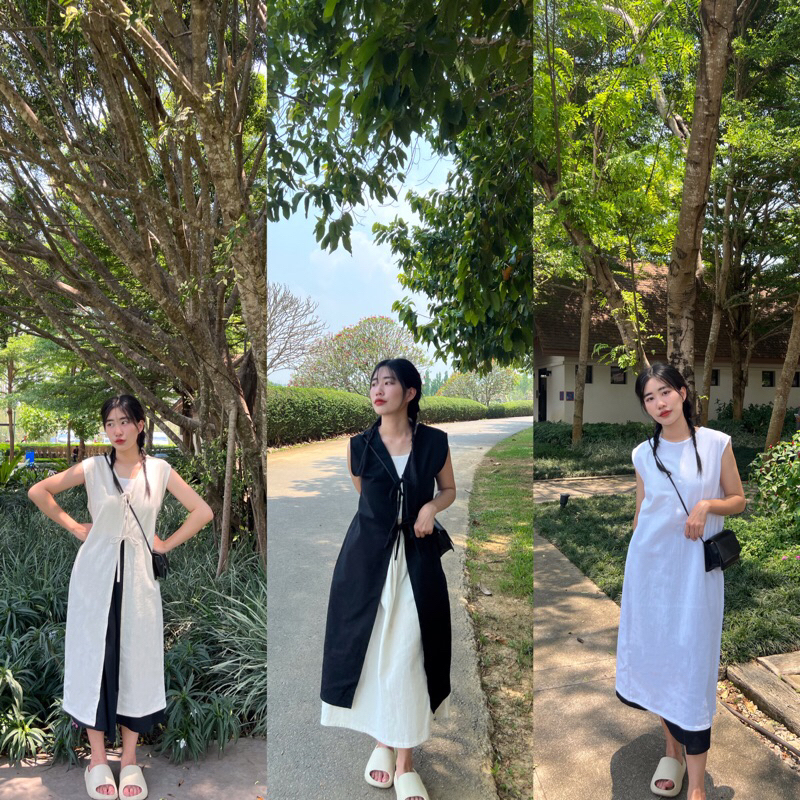 Halloween [เฉพาะตัวคลุมด้านนอก] เดรสเสื้อคลุมผูกเชือก ใส่ได้ทั้ง 2 ด้าน มินิมอลสไตล์เกาหลี