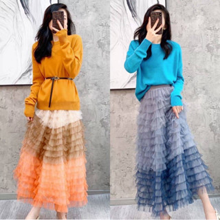 Chiffon layers skirt กระโปรงยาวผ้าเน็ต ดีเทลเย็บชั้นๆ ไล่โทนสีสุดเก๋ มี4สี