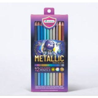 Master Art ดินสอสี สีไม้ 12 สี รุ่น Greyscale (โทนเทา) ,เมทาลิค Metalic, ชมพู Pink  มาสเตอร์อาร์ต