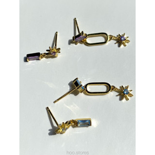 [all silver 925] hoo.stores Star of David Stud (18k gold plated) ต่างหูห้อยเงินแท้ s925 ต่างหูดาว ต่างหูพลอยสี