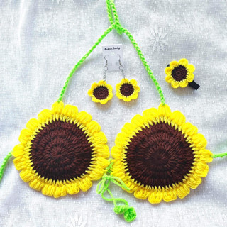 🆕บราไหมพรมปักดอกไม้น่ารัก พร้อมกิ๊ฟติดผมและต่างหู🌼🌼