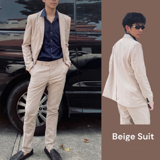 ชุดสูทพร้อมกางเกงสีเบจ/ครีม  beige color suit